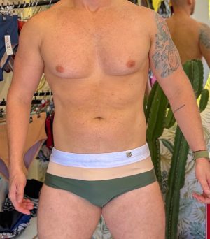 SUNGA TRICOLOR CLÁSSICA BRANCA/NUDE/VERDE MILITAR