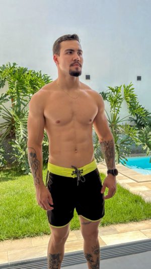 Bermuda Boardshort Beachwear Amarelo Neon e Preto