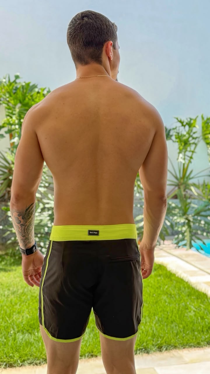 Bermuda Boardshort Beachwear Amarelo Neon e Preto - Imagem 3